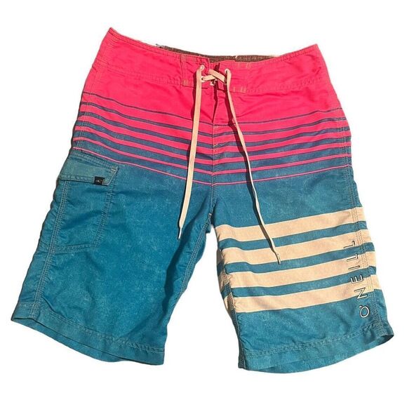 O Neill Boardshorts Mens 28 Blue Pink Swim Trunks Bathing Suit Surf Beach - Picture 1 of 7